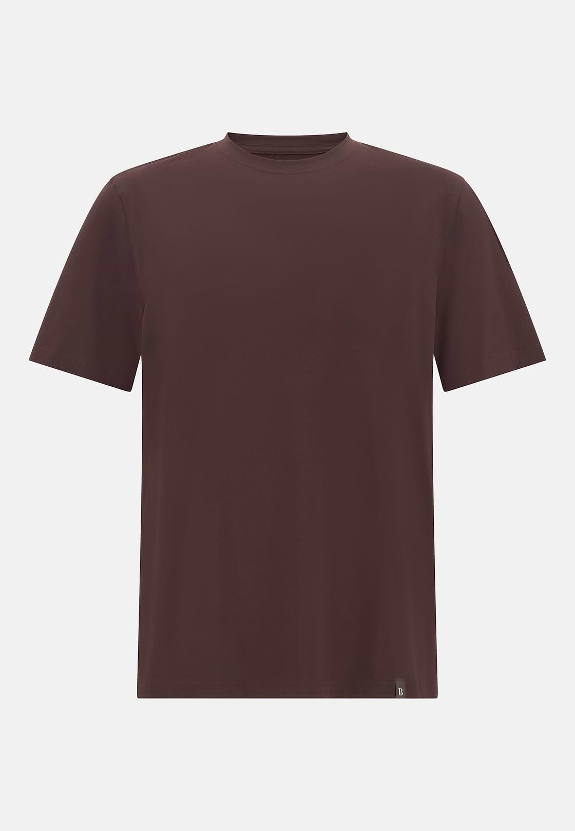 T-Shirt In Stretch Supima Cotton, Dark brown, hi-res