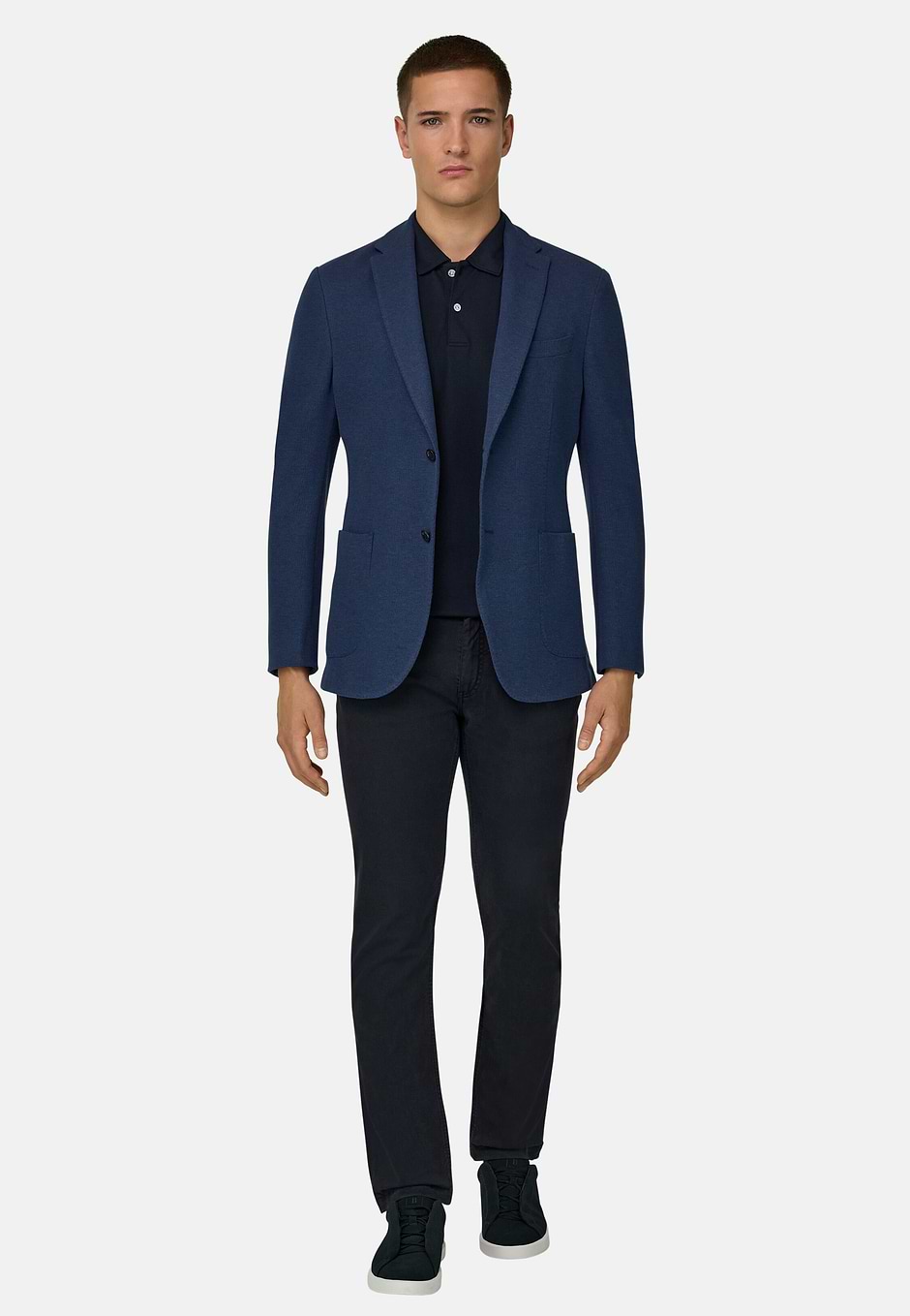 Giacca Micro Struttura In Puro Cotone B Jersey, Blu, hi-res