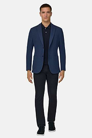 B Jersey Micro Textured Jacket in Pure Cotton, Medium Blue, thumb, 2