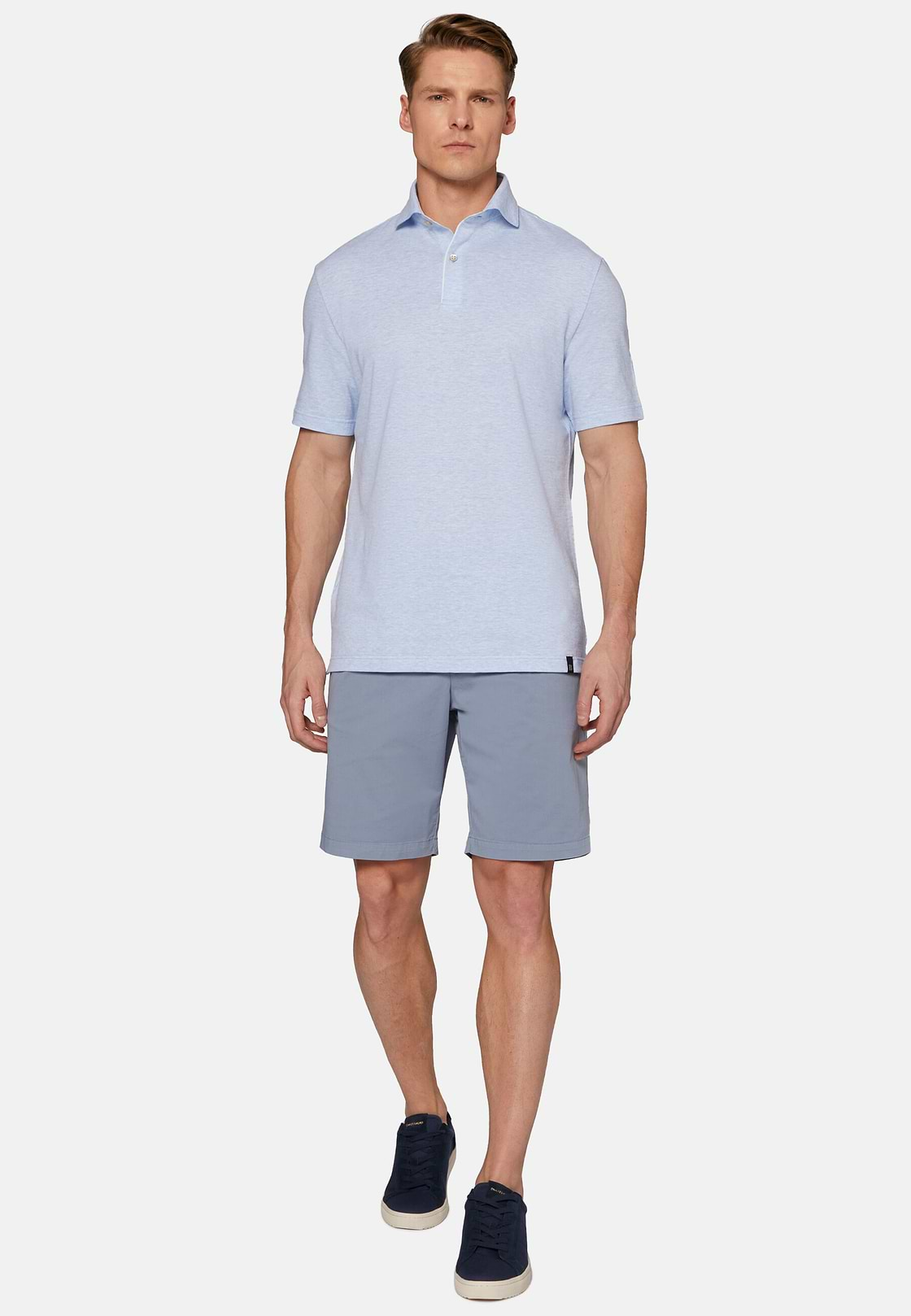 Cotton/Linen Piqué Polo Shirt, Light Blue, hi-res