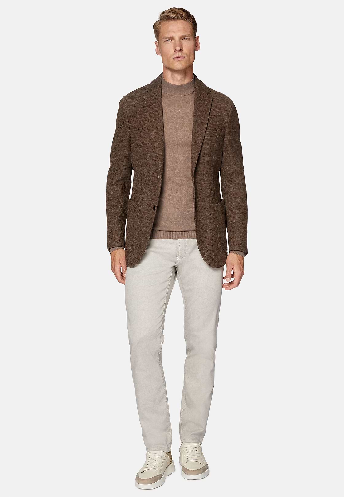 Military Brown Textured Wool Jersey Jacket, Brown, hi-res