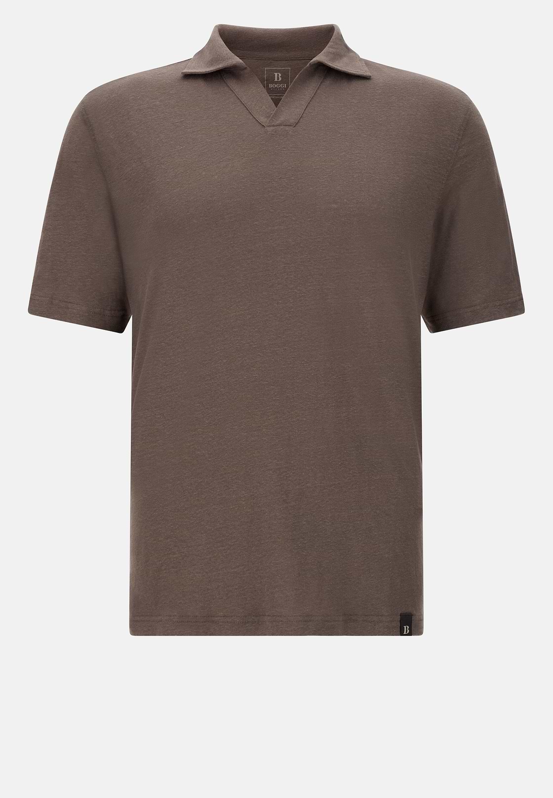 Stretch Linen Jersey Polo Shirt, Taupe, hi-res