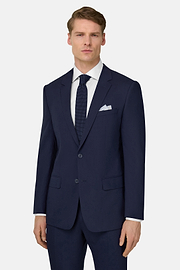 Garnitur w prążki z elastycznej wełny, Navy blue, thumb, 1