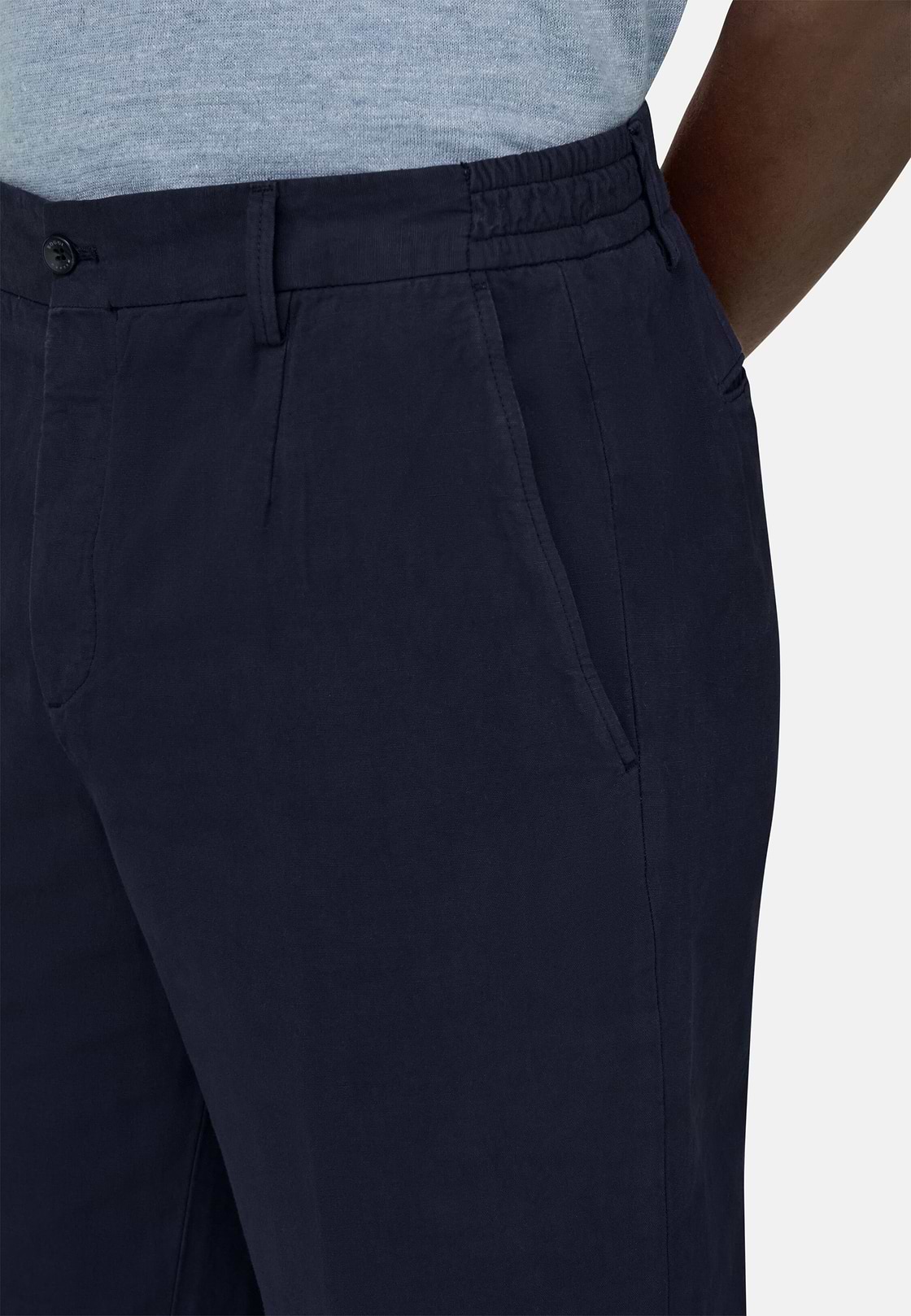 Pantaloni In Cotone Lino, Navy, hi-res, 4