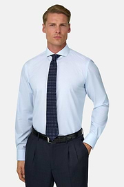 Striped Cotton Slim Fit Shirt, Light Blue, thumb, 1