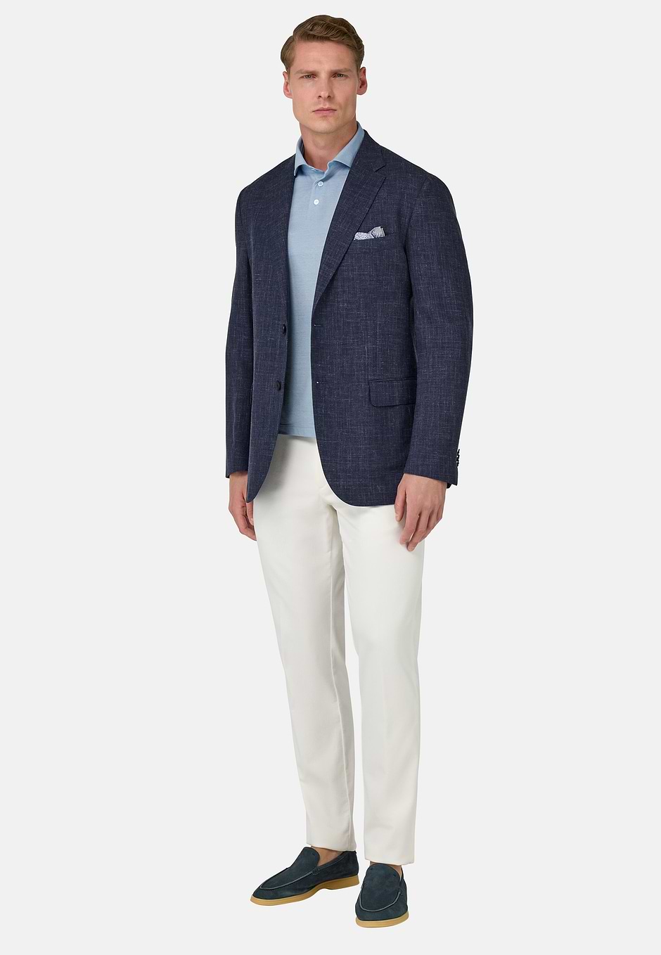 Wool, Linen and Silk Jacket, Navy blue, hi-res