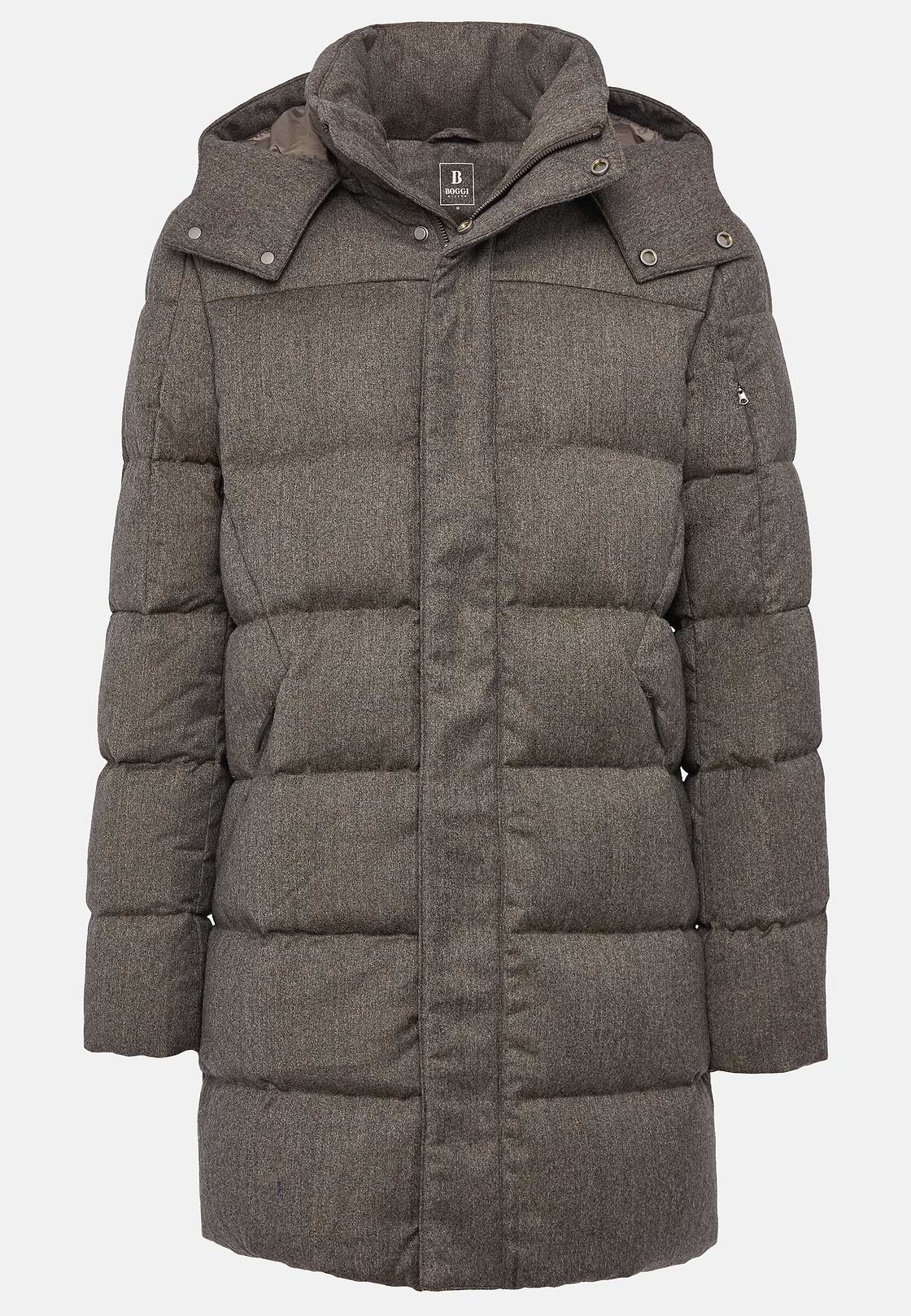 Parka In Flanella Imbottito In Piuma D`Oca, Taupe, hi-res