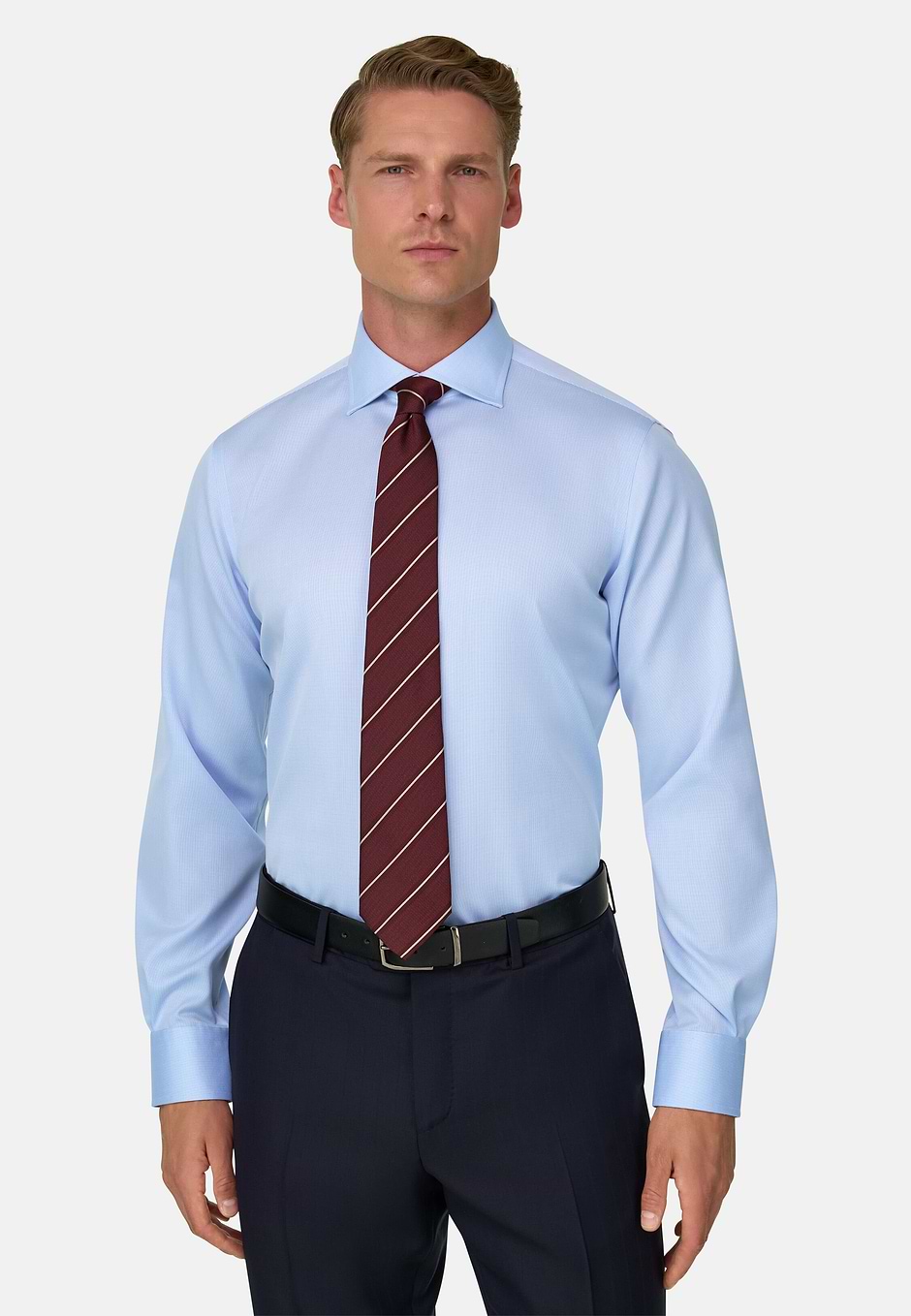 Camicia a Quadretti in Cotone Non-Iron Regular Fit, Azzurro, hi-res