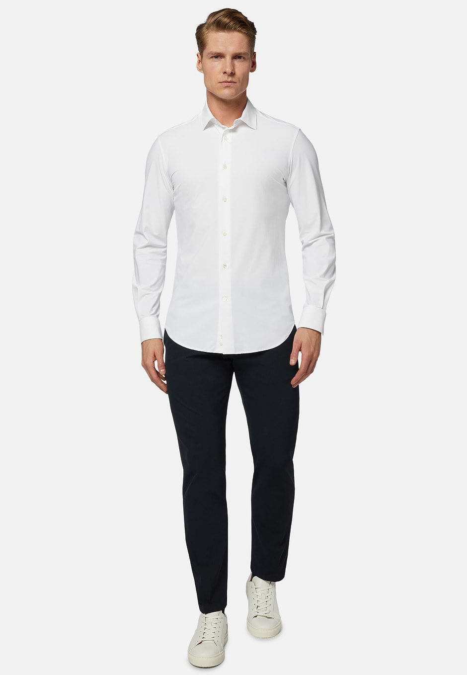 Black Stretch Nylon Slim Fit Shirt, White, hi-res