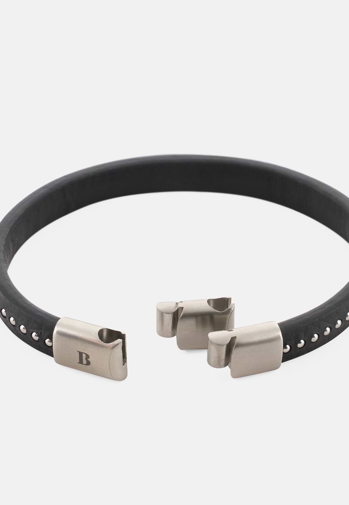 Leather Bracelet with Steel Studs, SLVR, hi-res, 3