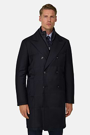 Double-Breasted Padded Coat with Removable Bib in Wool, Navy blue, thumb, 1