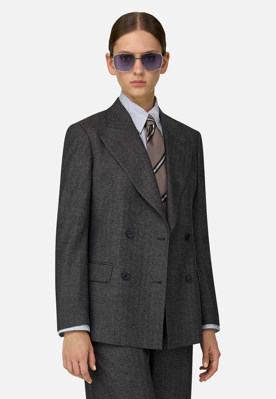 Blazer Dubbelrij in Wol, Grey, hi-res