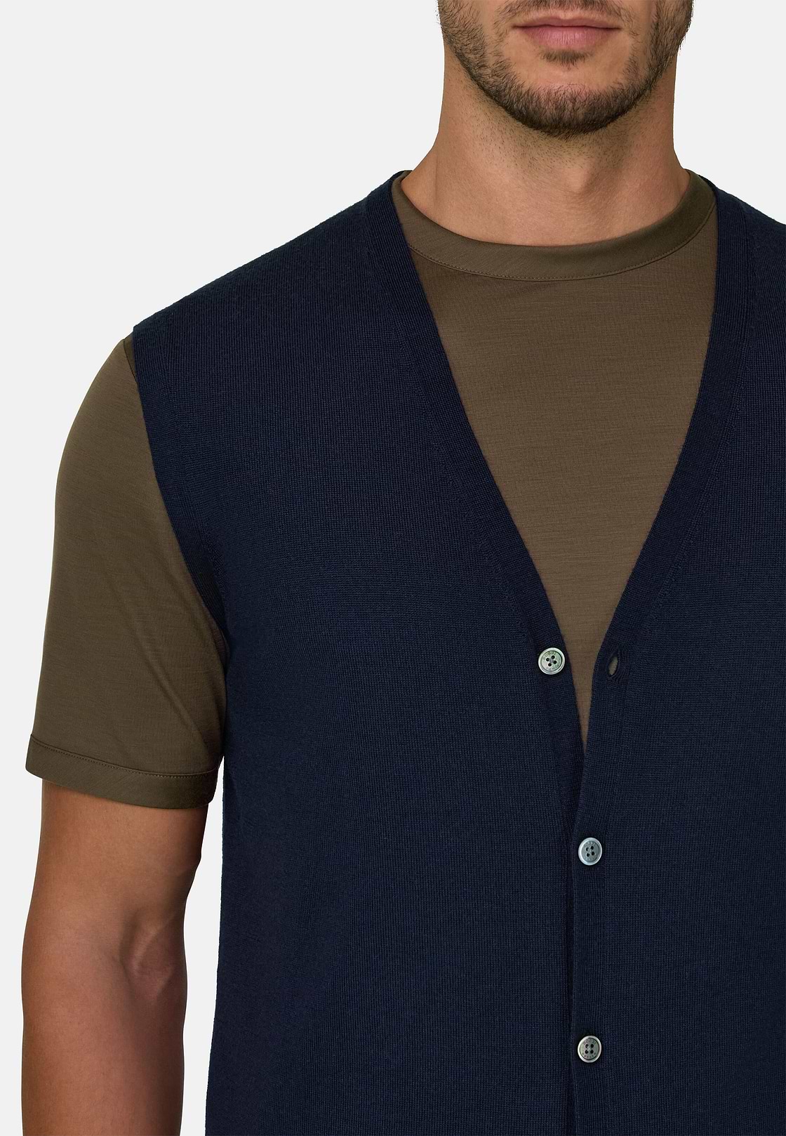 Waistcoat in Extrafine Merino Wool, Navy blue, hi-res, 3