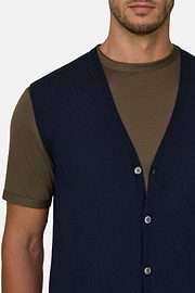 Waistcoat in Extrafine Merino Wool, Navy blue, thumb, 3