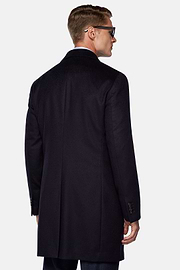 Cappotto In Puro Cashmere Monopetto, Navy, hi-res