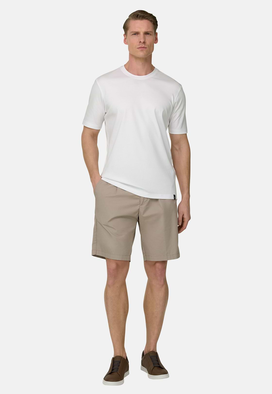 Bermuda In Cotone Con Coulisse, Taupe, hi-res, 2