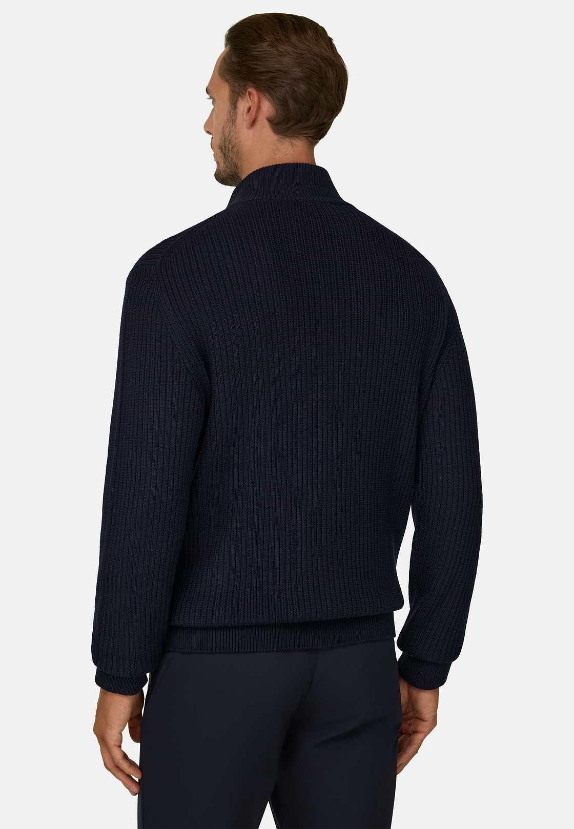 Full-Zip Jumper in Merino Wool, Navy blue, hi-res, 4