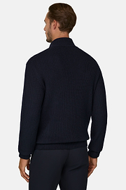 Full-Zip Jumper in Merino Wool, Navy blue, thumb, 4