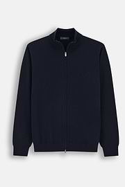 Full-Zip Jumper in Merino Wool, Navy blue, thumb, 5