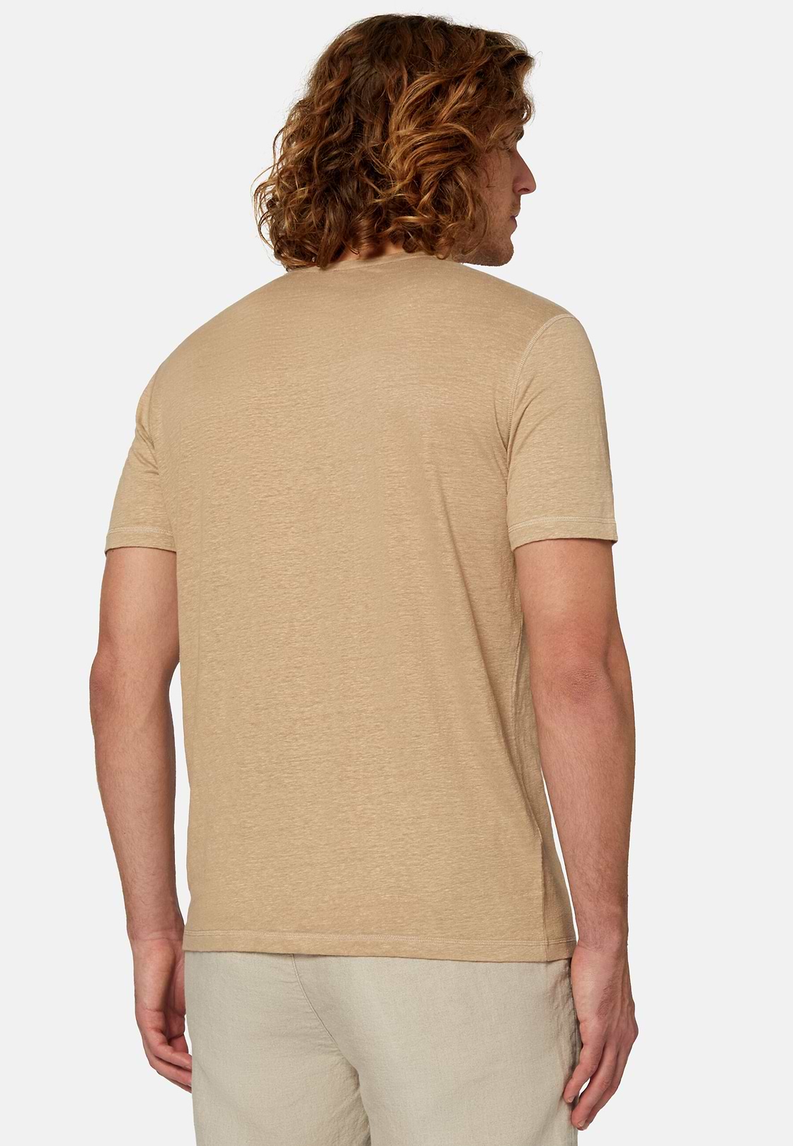 T-Shirt in Stretch Linen Jersey, Beige, hi-res