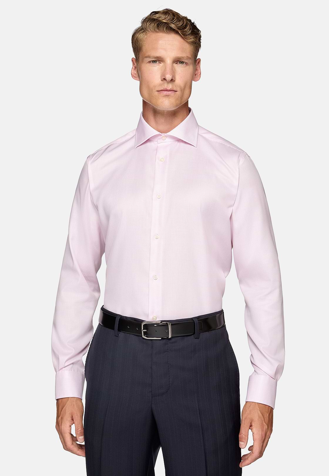 Camicia In Dobby Di Cotone Regular Fit, Rosa, hi-res