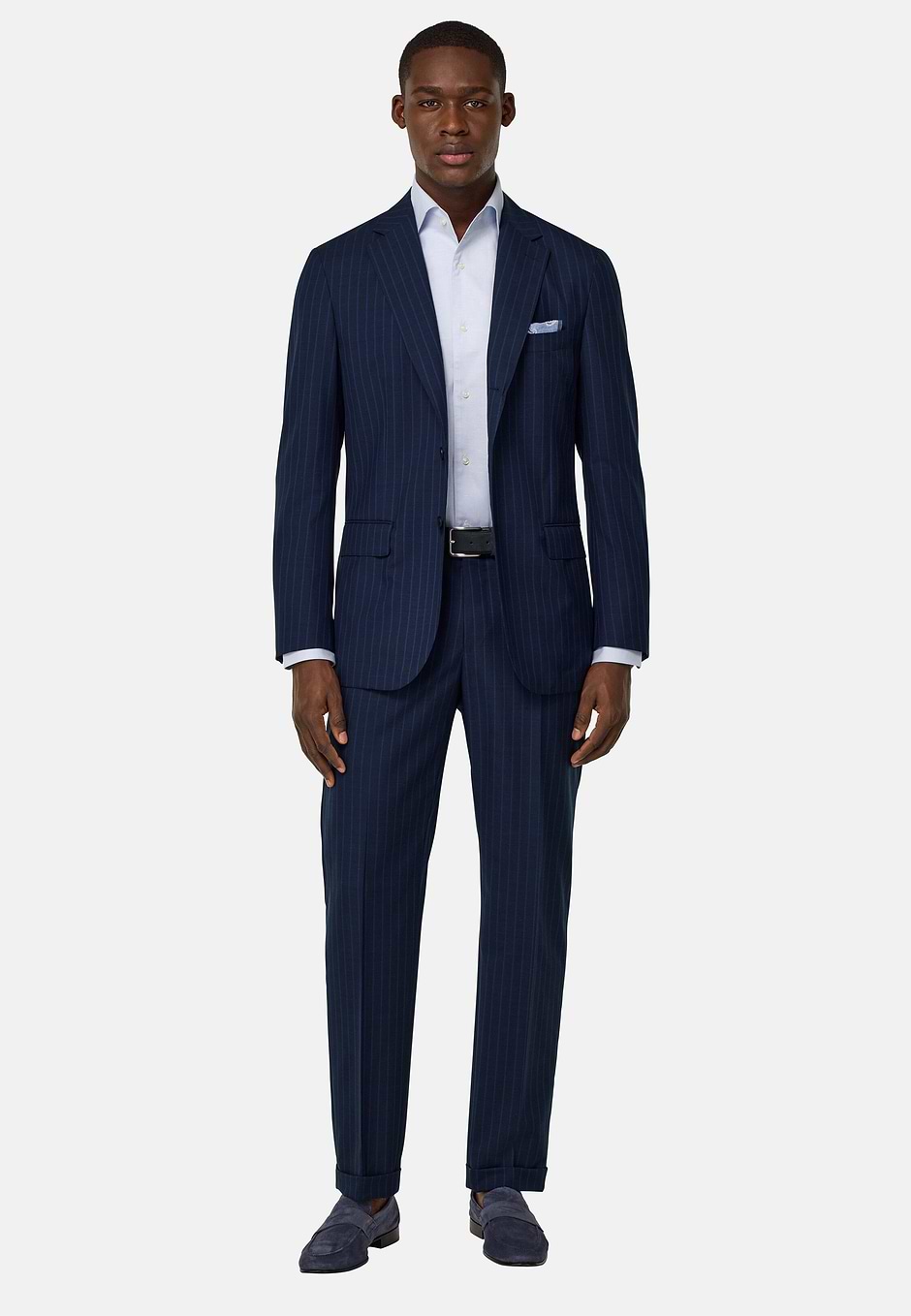 Costume À Fines Rayures En Pure Laine Tropicale, bleu marine, hi-res