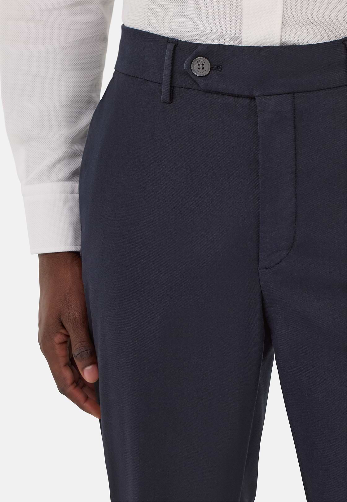 Stretch Cotton/Tencel Trousers, Navy blue, hi-res