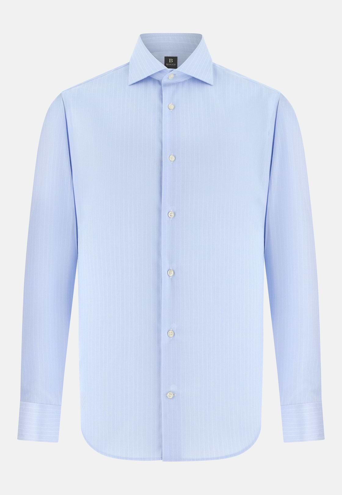Camicia A Righe In Cotone Slim Fit, Azzurro, hi-res, 6
