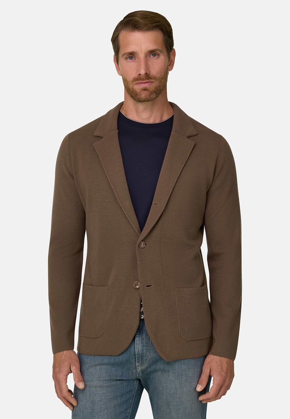 Strickjacke aus extrafeiner Merinowolle, Braun, hi-res