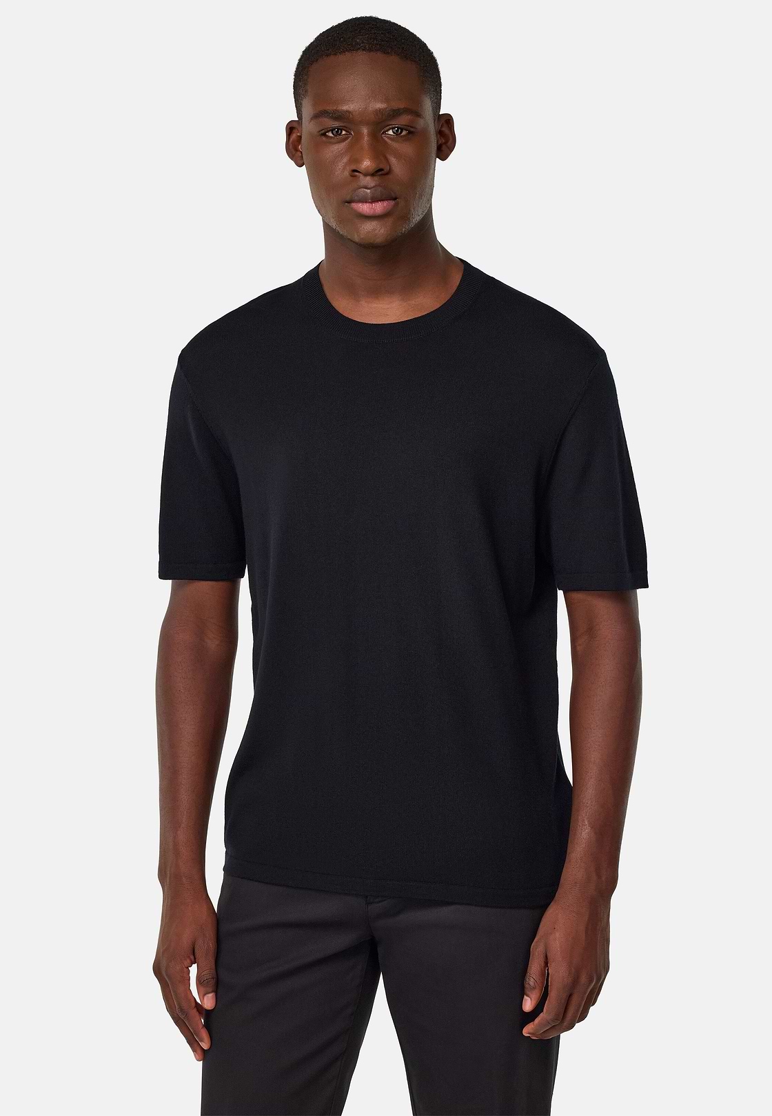 T-shirt Di Maglia In Lana Merino, Nero, hi-res