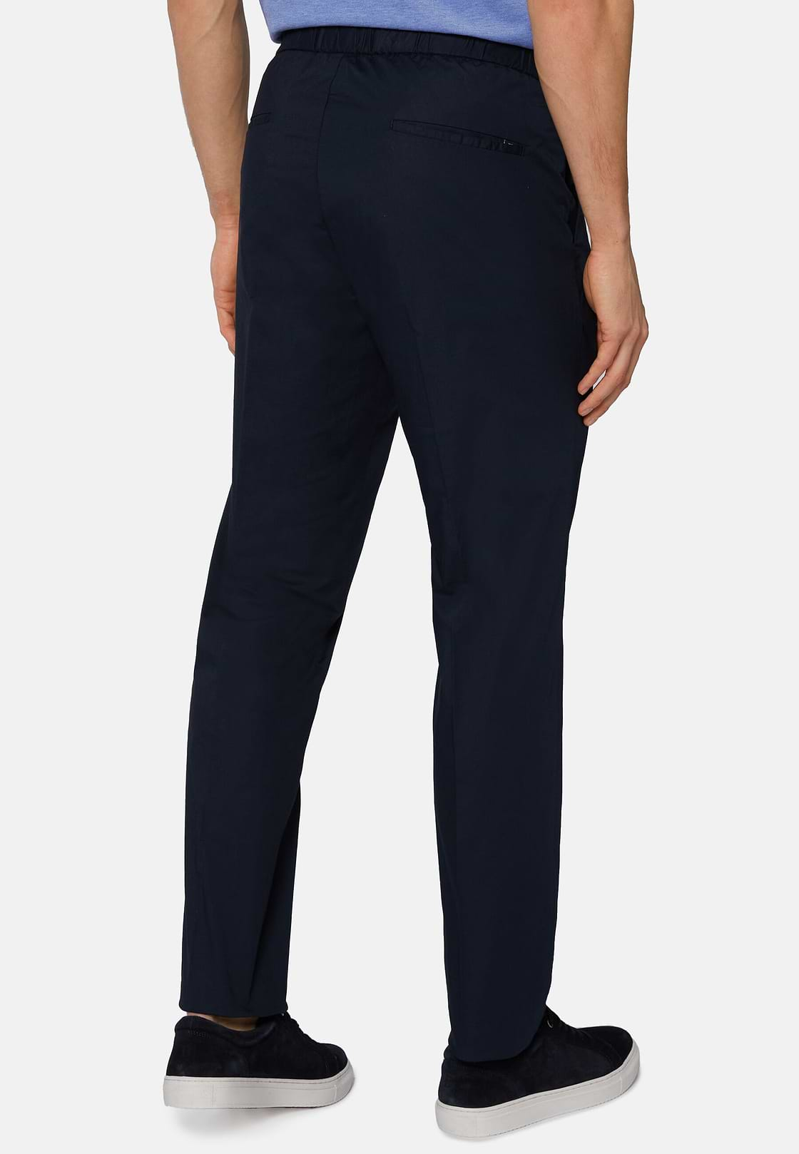 Stretch Cotton Pinces Pants, Navy blue, hi-res