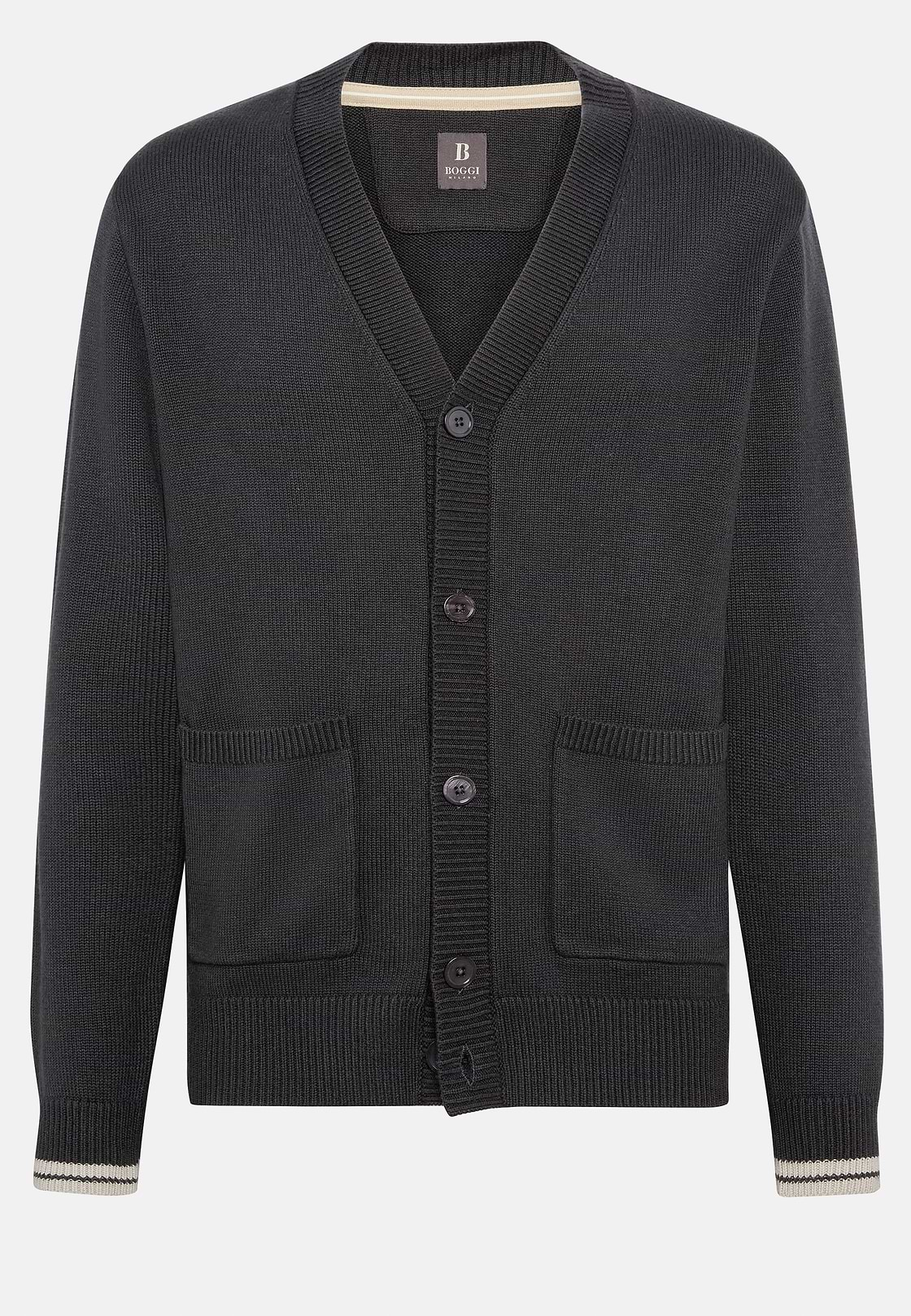 Charcoal Cardigan Van Organisch Katoen Wol, Charcoal, hi-res