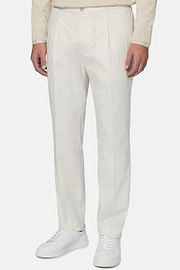 Pantalone in Cotone Elasticizzato con Pinces, Bianco, hi-res