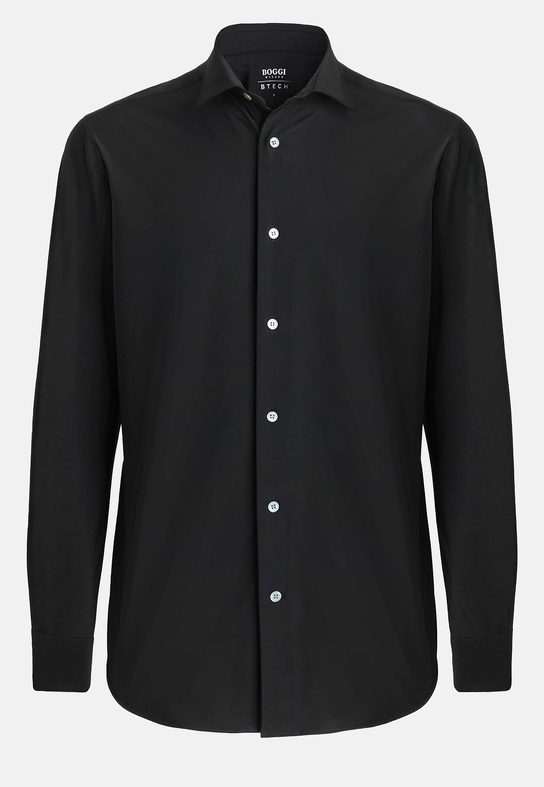Black Stretch Nylon Slim Fit Shirt, Black, hi-res