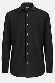 Black Stretch Nylon Slim Fit Shirt, Black, hi-res