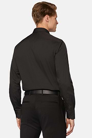 Slim Fit Black Shirt in Stretch Cotton, Black, hi-res