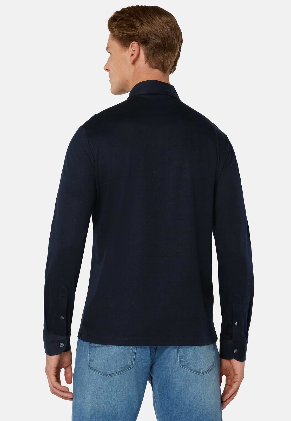 Polo In Jersey Di Cotone Pima Regular Fit Manica Lunga, Navy, hi-res