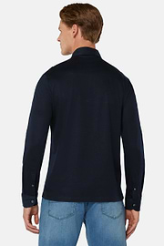 Polo In Jersey Di Cotone Pima Regular Fit Manica Lunga, Navy, hi-res