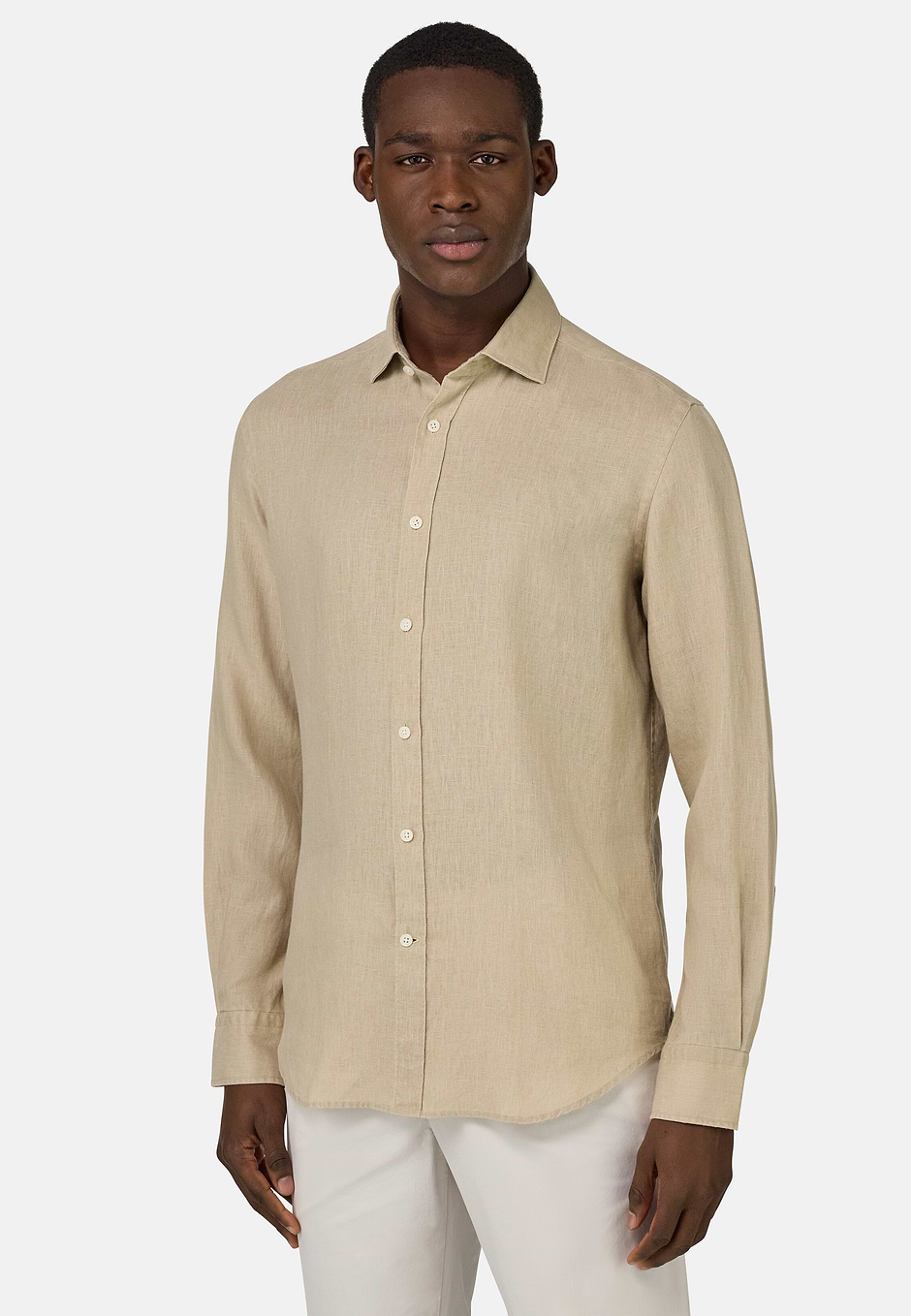 Camicia In Lino Regular Fit, Beige, hi-res
