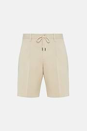 Stretch Cotton Summer Bermuda Shorts, Beige, hi-res