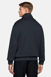 Full Zip Cotton Mock Polo Neck Sweatshirt, Navy blue, hi-res