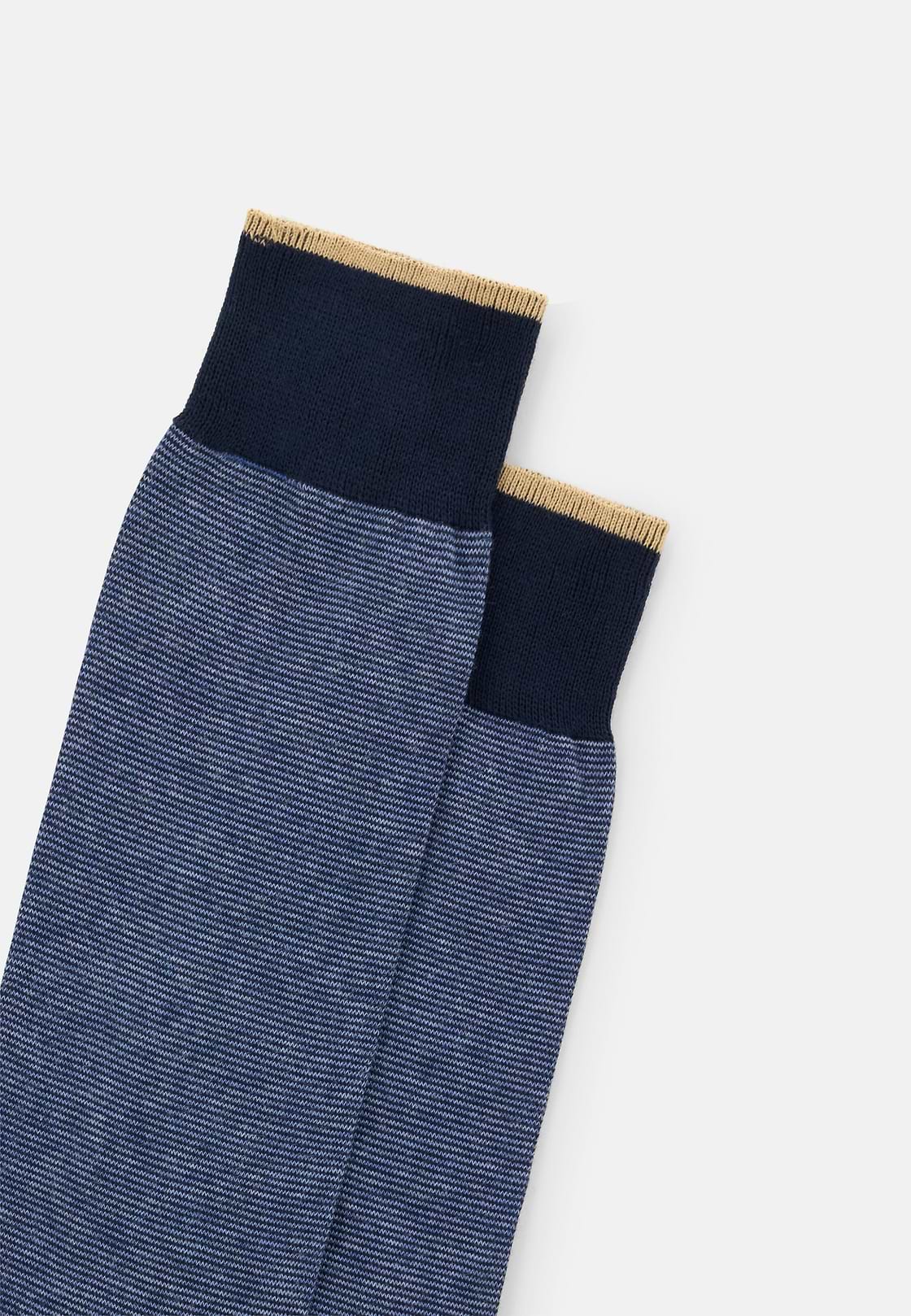 Long Socks Striped Cotton Blend, Navy blue, hi-res, 3