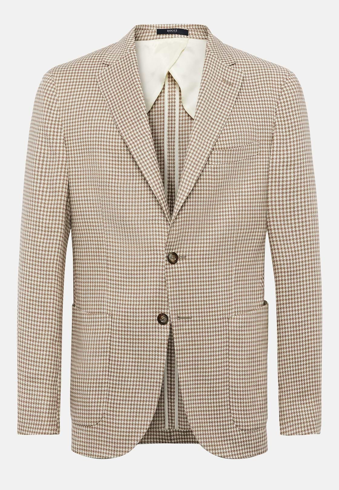 Dove Grey Houndstooth Jacket In Stretch Linen, Taupe, hi-res