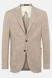 Dove Grey Houndstooth Jacket In Stretch Linen, Taupe, hi-res