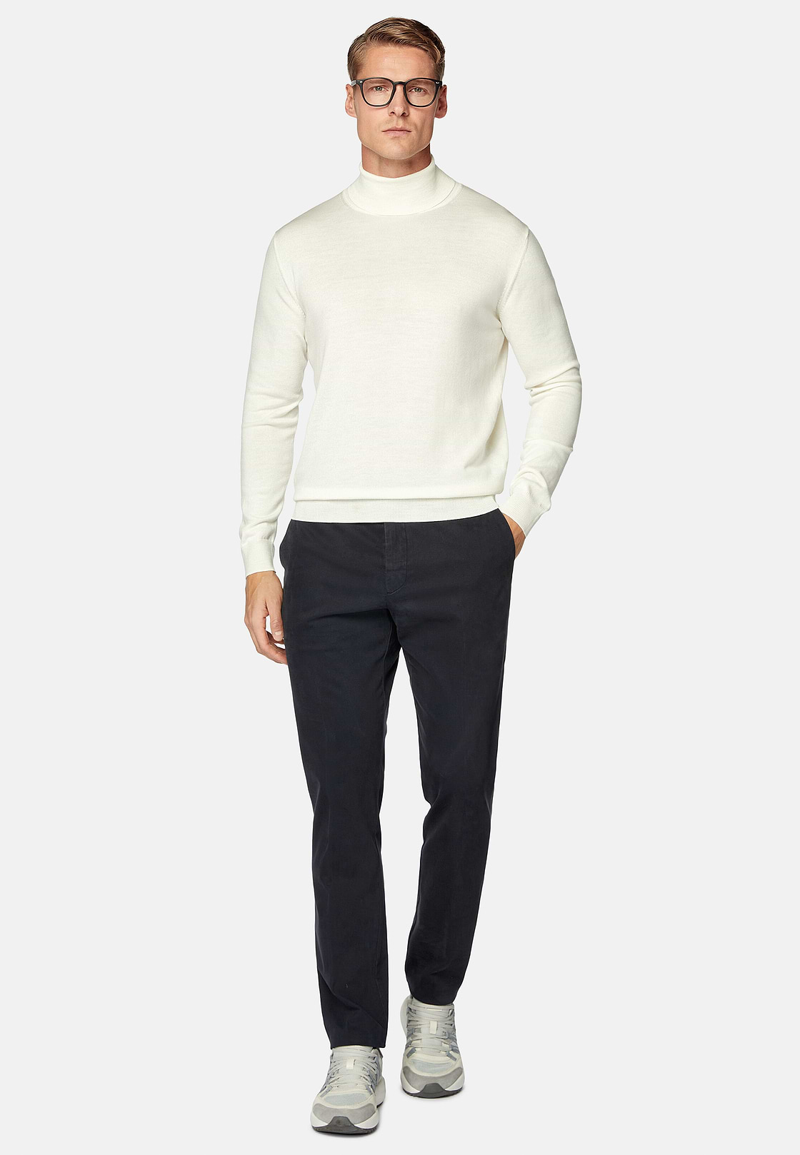 Stretch Cotton Trousers, Navy blue, hi-res
