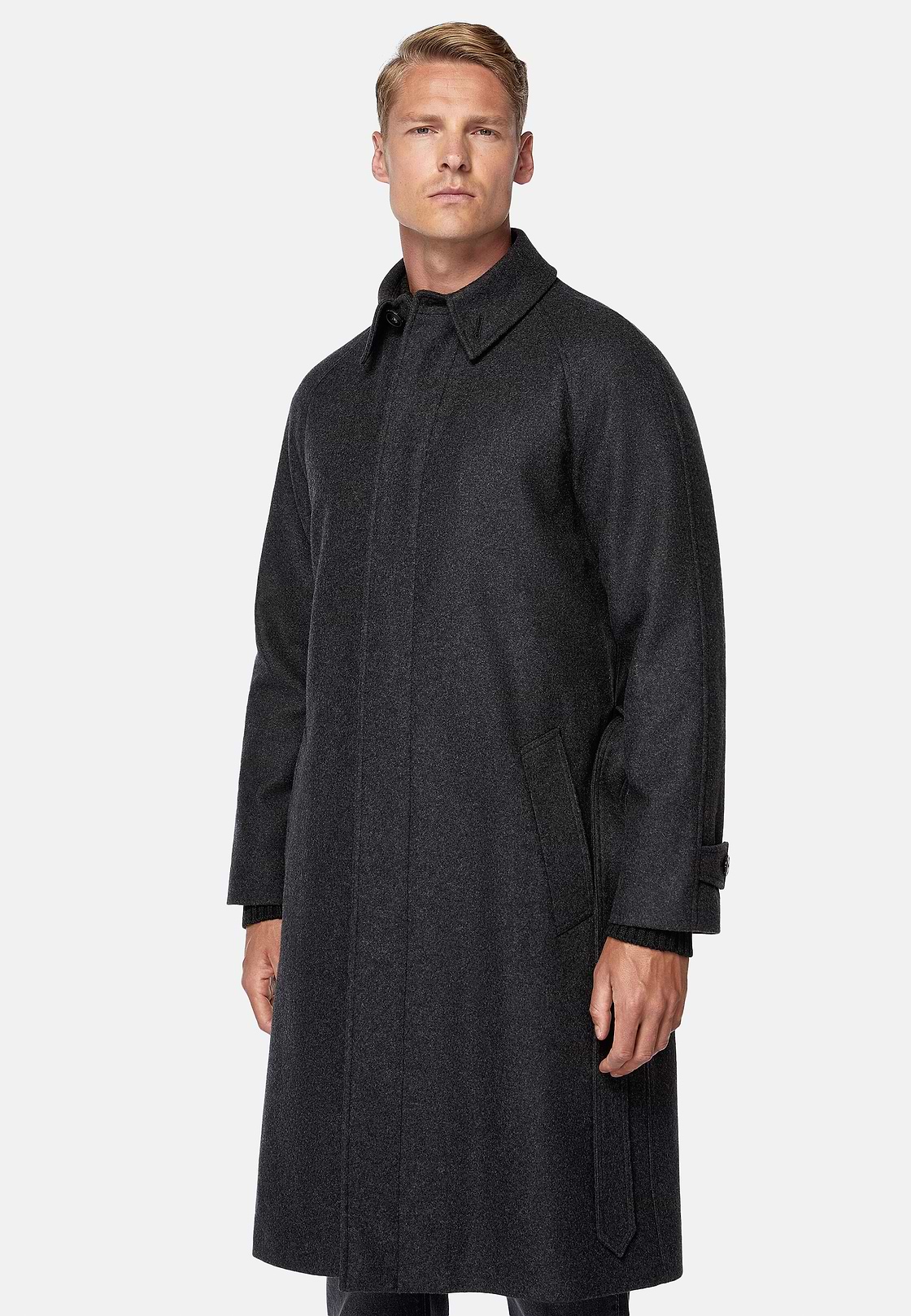 Single-breasted Wool Coat, Charcoal, hi-res