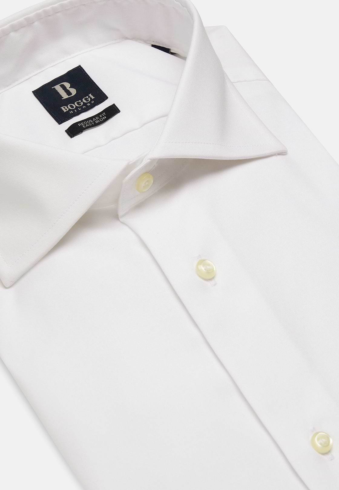 Camisa blanca en pin point de algodón regular fit, Blanco, hi-res