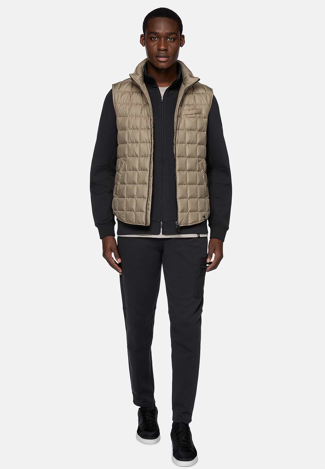 Gilet In Tessuto Tecnico In Piuma D`Oca, Beige, hi-res