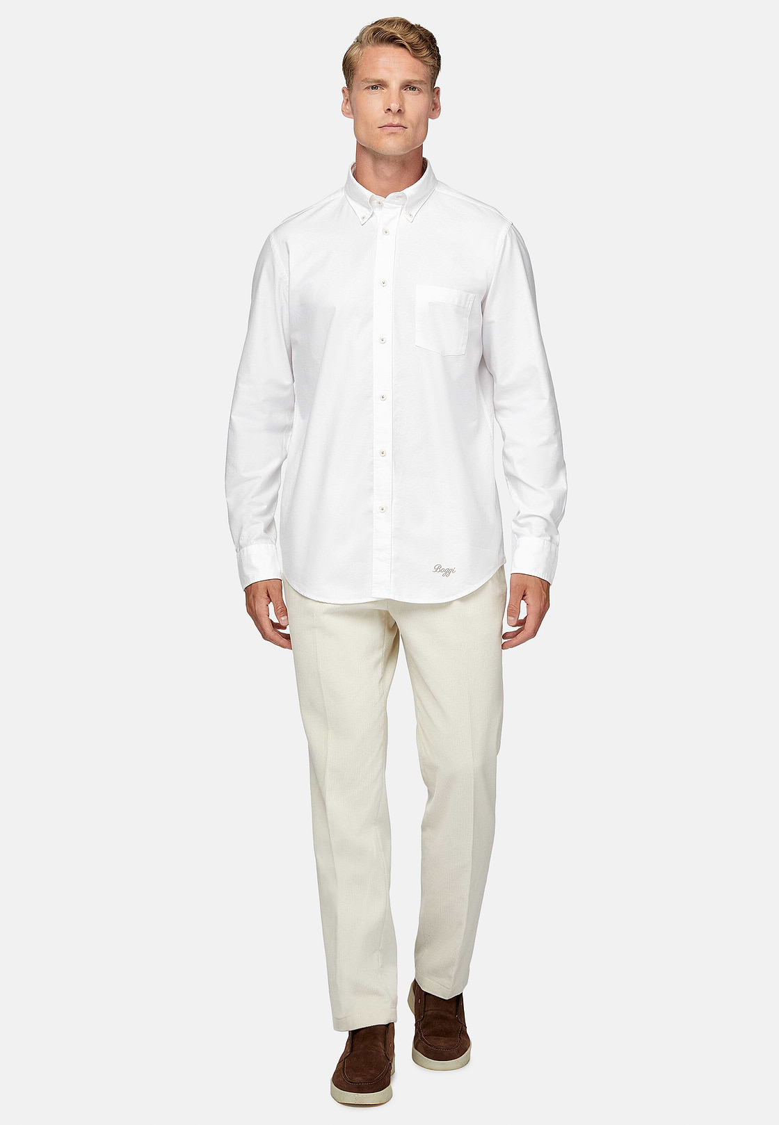 Chemise En Coton Oxford Bio Coupe Droite, Blanc, hi-res