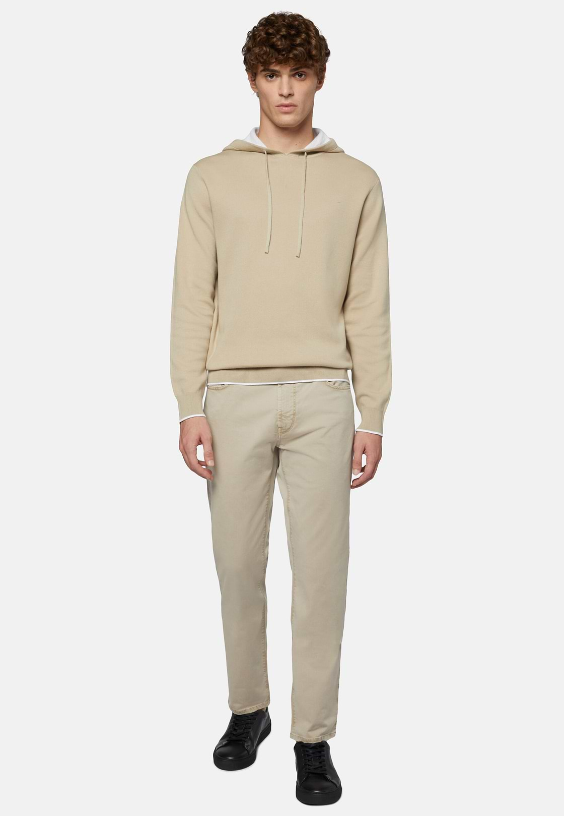 Beige Hoodie In Cotton, Beige, hi-res